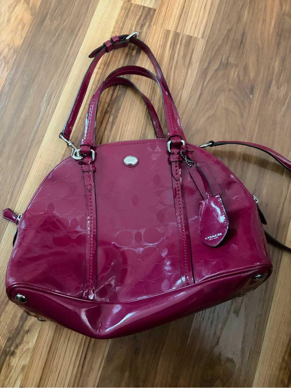 Coach Patent Domino Satchel in Berry